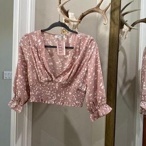 She & Sky 3/4 sleeve printed Rose  crop top‎